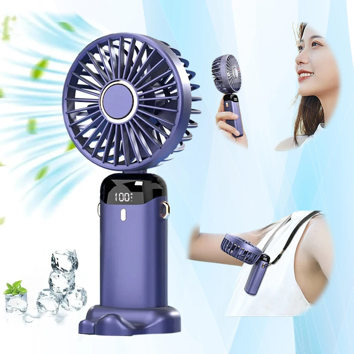 USB Rechargeable Mini Portable Handheld Electric Fan Foldable Neck Hanging Outdoor Fan