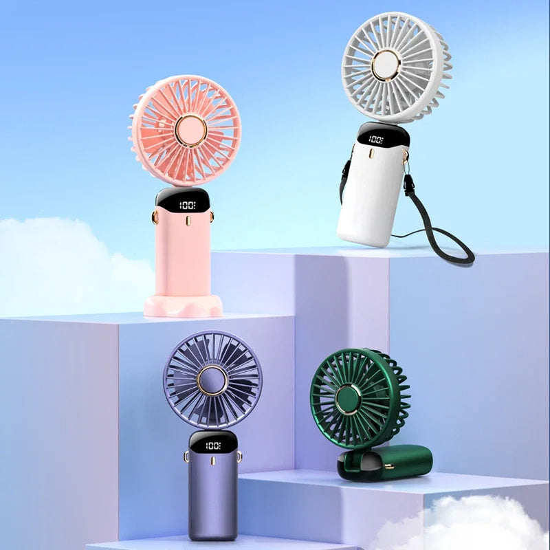 USB Rechargeable Mini Portable Handheld Electric Fan Foldable Neck Hanging Outdoor Fan