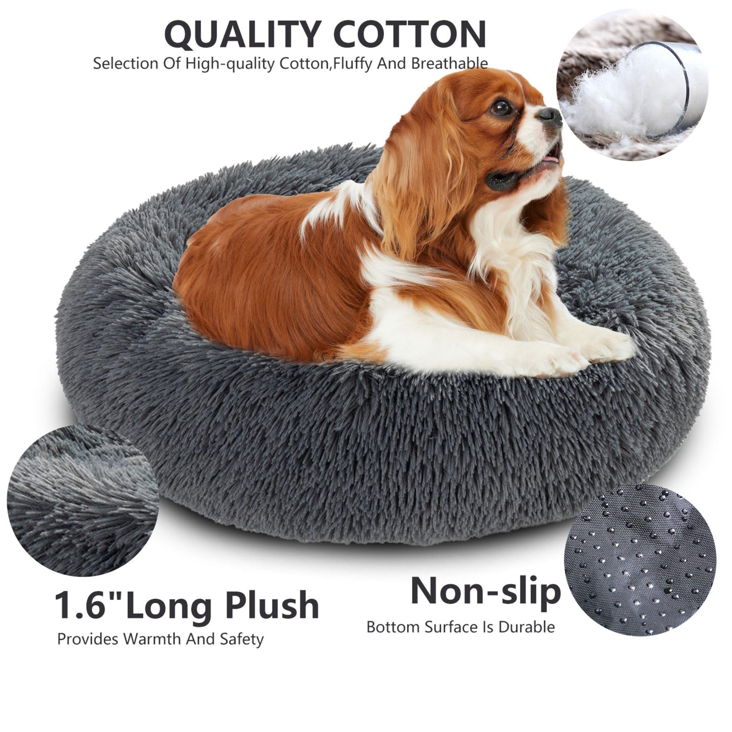 Fluffy Donut Dog Bed  Warm Soft Long Plush Pet Cushion Dog House Cat  Bed Washable Pet Sofa Mat Calming Samll Large Dog Beds