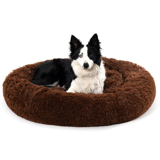 Fluffy Donut Dog Bed  Warm Soft Long Plush Pet Cushion Dog House Cat  Bed Washable Pet Sofa Mat Calming Samll Large Dog Beds