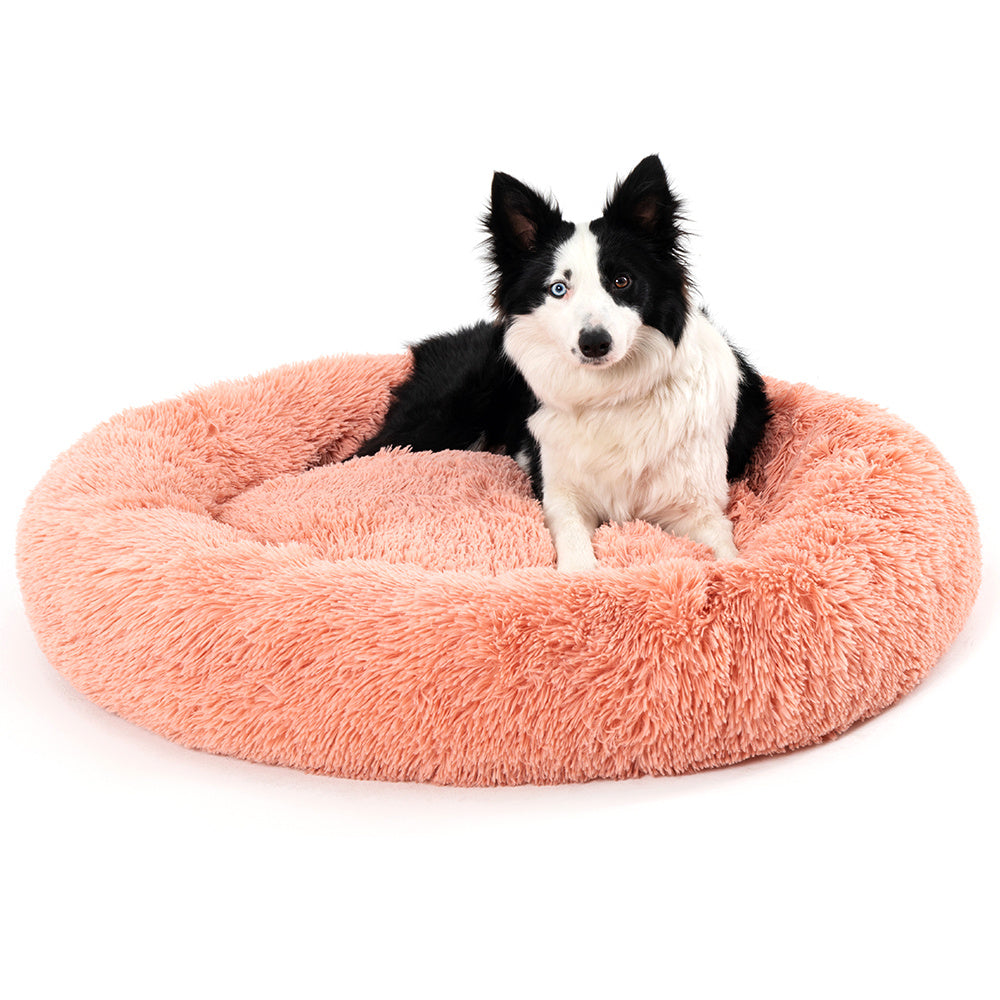 Fluffy Donut Dog Bed  Warm Soft Long Plush Pet Cushion Dog House Cat  Bed Washable Pet Sofa Mat Calming Samll Large Dog Beds