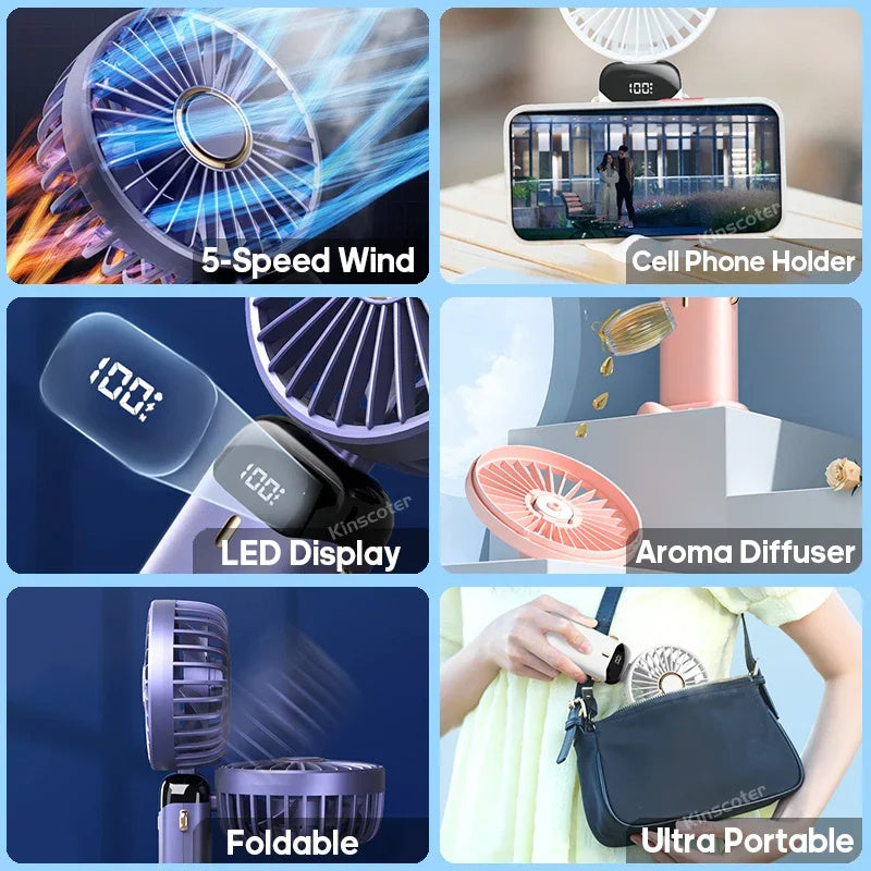 USB Rechargeable Mini Portable Handheld Electric Fan Foldable Neck Hanging Outdoor Fan