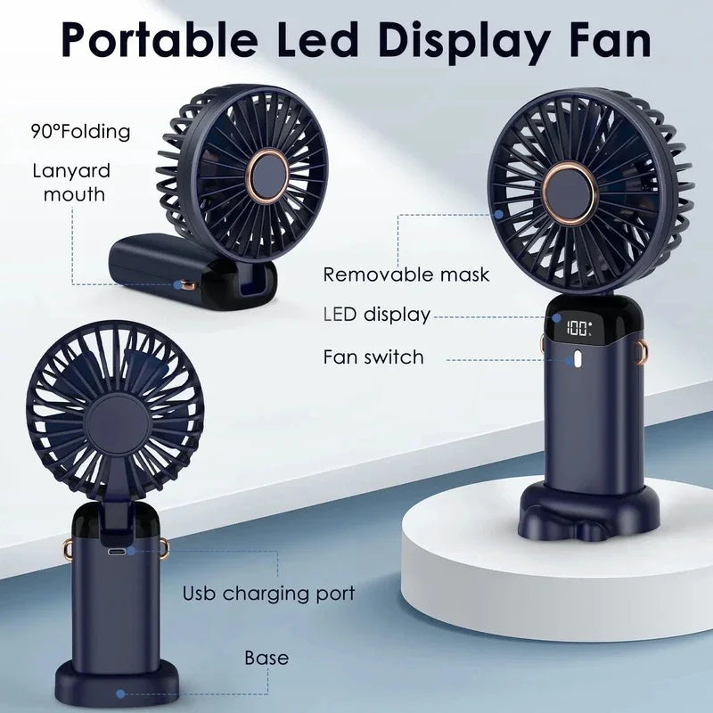 USB Rechargeable Mini Portable Handheld Electric Fan Foldable Neck Hanging Outdoor Fan