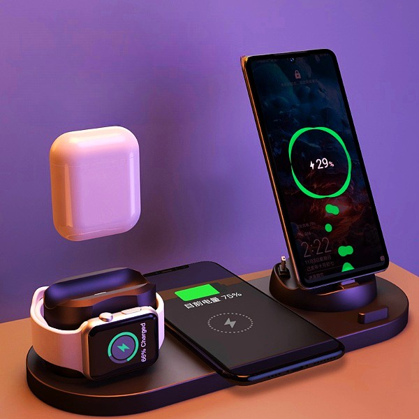 6-in-1 Fast Wireless Charging Dock for iPhone, Android & Watch